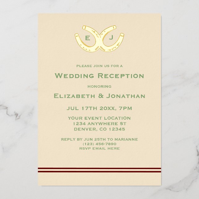 Invitation En Aluminium Réception de mariage Western Horseshoes (Recto)