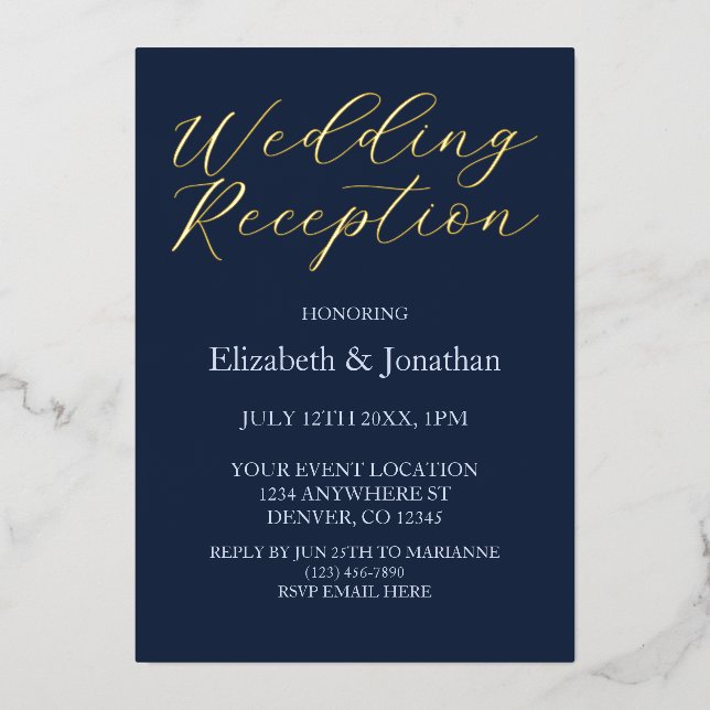 Invitation En Aluminium Réception Opulente De Mariage Bleu (Recto)