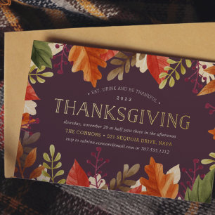 Invitation En Aluminium Récolte d'automne   Dîner de Thanksgiving