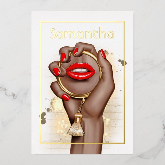 Invitation En Aluminium Red et Gold Glam Chic Spa Party (Recto)