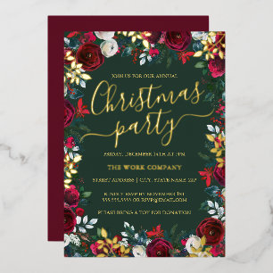 Invitation En Aluminium Red Green Gold Leaf Fête de Noël d'entreprise