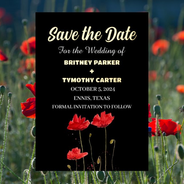 Invitation En Aluminium Red Poppies Floral Photo QR Code Mariage (Créateur téléchargé)