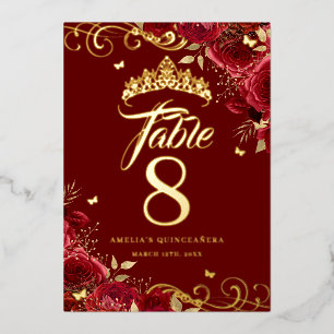 Invitation En Aluminium Red Rose Swirl Quinceanera Gold