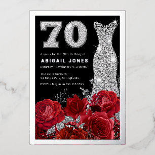 Invitation En Aluminium Red Roses Diamond Gown 70e Anniversaire Véritable 