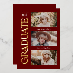 Invitation En Aluminium Red Trendy Serif Multiples Diplôme Photo
