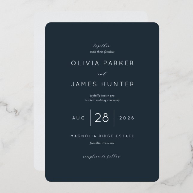 Invitation En Aluminium Refined Navy Calligraphy Template (Recto/Verso)
