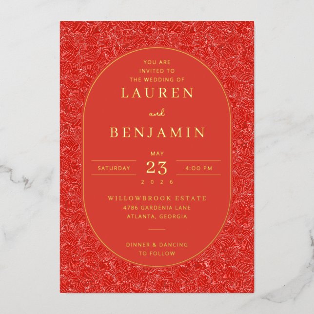 Invitation En Aluminium Refined Red Floral Pattern (Recto)