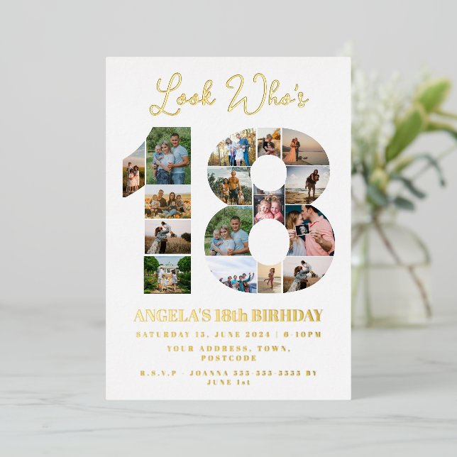 Invitation En Aluminium Regardez qui a 18 ans Photo Collage anniversaire a (Debout devant)