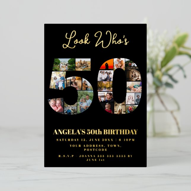 Invitation En Aluminium Regardez qui a 50 heureux 50e anniversaire Photo C (Debout devant)