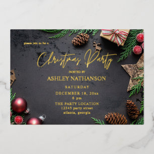 Invitation En Aluminium Reindeer & Pine Russe Noël Party