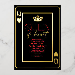 Invitation En Aluminium Reine du coeur Black Red Gold fête d'anniversaire