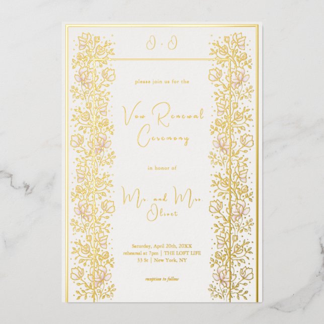 Invitation En Aluminium Renouvellement de vœux Magnolia rose (Recto)