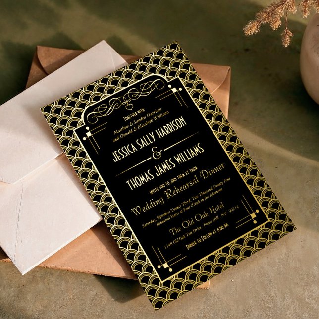 Invitation En Aluminium Répétition de Mariage Art Déco des années 1920 vin (Créateur téléchargé)