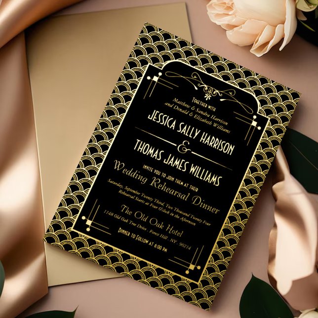 Invitation En Aluminium Répétition de Mariage Art Déco des années 1920 vin (Créateur téléchargé)