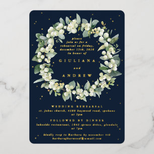Invitation En Aluminium Répétition de mariage Dark Navy Snowberry+Eucalypt