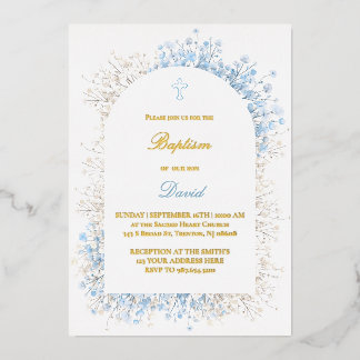 Invitation En Aluminium Respiration de bébé blanc bleu baptême garçon