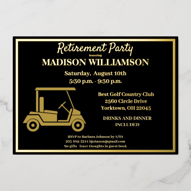 Invitation En Aluminium Retraite Party Golf Real Gold (Recto)