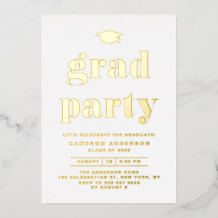 Invitation En Aluminium Retro Bold Typographie Graduation Party Gold