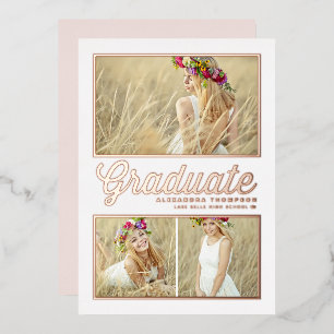 Invitation En Aluminium Retro Calligraphie Photo Collage Rose de graduatio