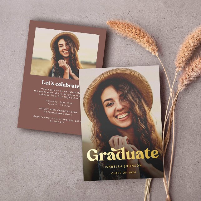 Invitation En Aluminium Retro Elegant Photo Graduation Party Gold (Créateur téléchargé)