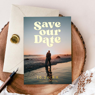 Invitation En Aluminium Retro Photo Enregistrer la date