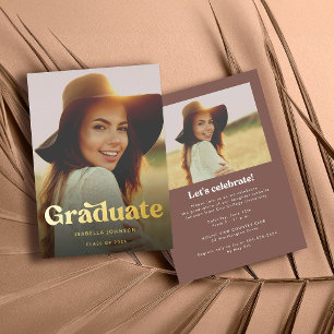 Invitation En Aluminium Retro Photo Gold Graduation Party