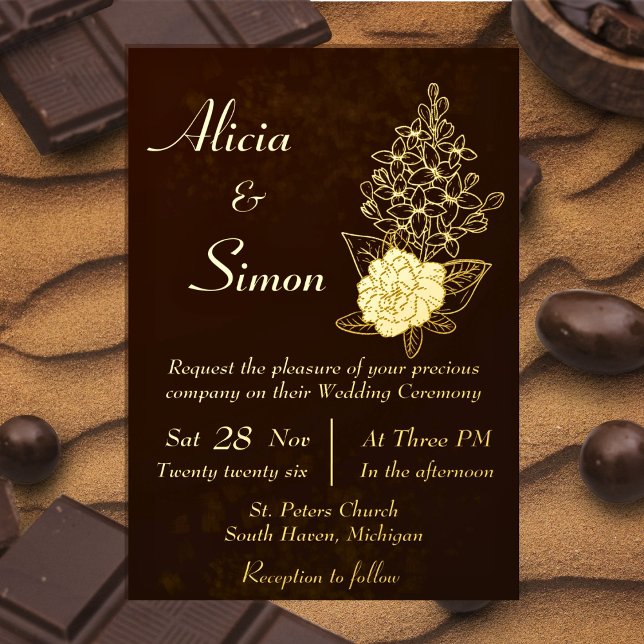 Invitation En Aluminium Riche chocolat foncé Brown Mariage floral (Créateur téléchargé)