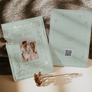 Invitation En Aluminium Riviera Floral Foil Enregistrer la Date Menthe