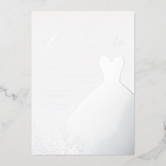 Invitation En Aluminium Robe à huile d'argent élégante Quinceanera Party (Recto)