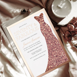 Invitation En Aluminium Robe à paillettes 70 ans Rose Gold