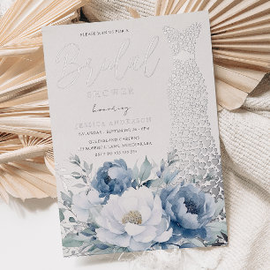 Invitation En Aluminium Robe à paillettes argentées florales bleu poussiér