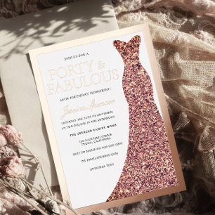 Invitation En Aluminium Robe à paillettes Femme 40e Anniversaire Rose Gold