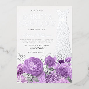 Invitation En Aluminium Robe argentée fleurs lavande violettes 40e anniver