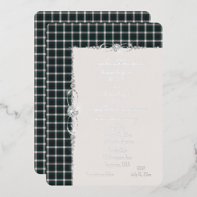 Invitation En Aluminium Robe Black Watch Tartan Plaid Mariage (Recto/Verso)