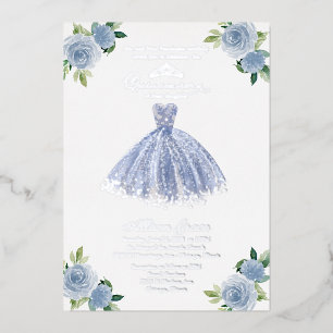 Invitation En Aluminium Robe Bleu Poussiéreux Quinceanera