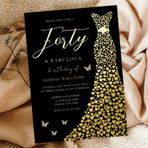 Invitation En Aluminium Robe cœur d'amour doré noir fête d'anniversaire 40