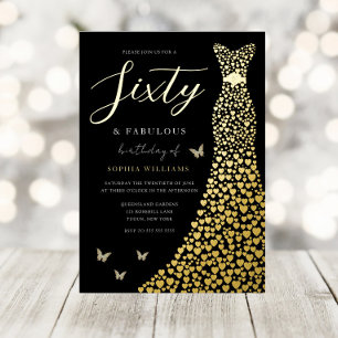 Invitation En Aluminium Robe cœur en feuille d'or noire pour fête d'annive