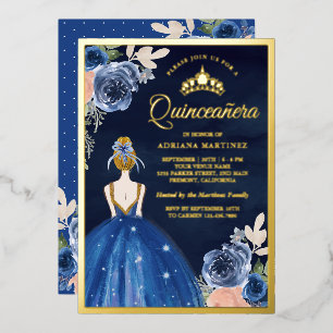 Invitation En Aluminium Robe de la Royal Blue Floral Marine Quinceanera Go