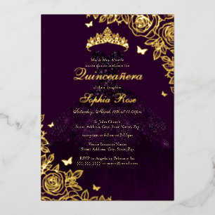 Invitation En Aluminium Robe de Quinceanera Rose Or Purpre