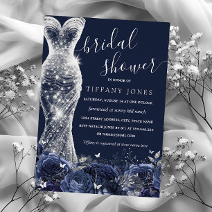 Invitation En Aluminium Robe de soirée argentée Navy pour mariage Rose