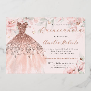 Invitation En Aluminium Robe d'or rose papillon floral