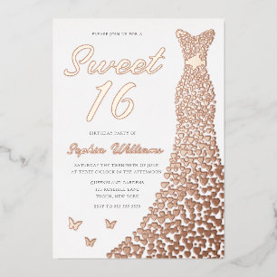 Invitation En Aluminium Robe d'or rose sucré 16 16e anniversaire