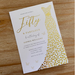 Invitation En Aluminium Robe dorée Cinquante & Incroyable 50e fête d'anniv