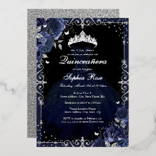 Invitation En Aluminium Robe élégante de Quinceanera rose argentée marine