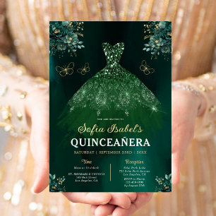 Invitation En Aluminium Robe émeraude florale verte pour anniversaire Quin