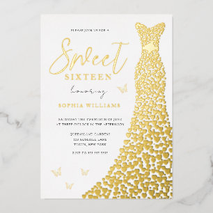 Invitation En Aluminium Robe en feuille d'or Papillon Sweet 16 Party