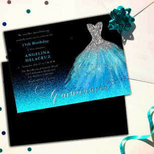 Invitation En Aluminium Robe espagnole élégante aqua pour Quinceañera - Ar