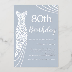 Invitation En Aluminium Robe Feuille d'Argent Élégante 80e Anniversaire