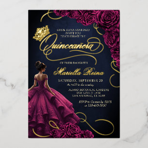 Invitation En Aluminium Robe Florale Bourgogne Quinceañera