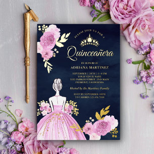 Invitation En Aluminium Robe Florale violette Princesse Marine Quinceanera